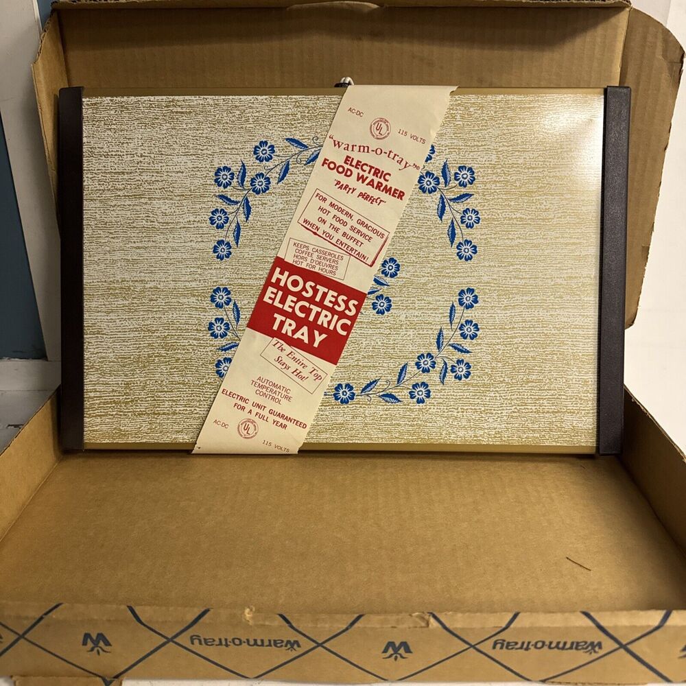 MCM Warm-O-Tray -Warming Electric Tray With Blue Flower Design Party Hostess NIB